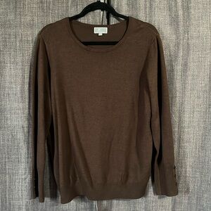 JM collection brown round neck sweater with buttoned cuffs size XL